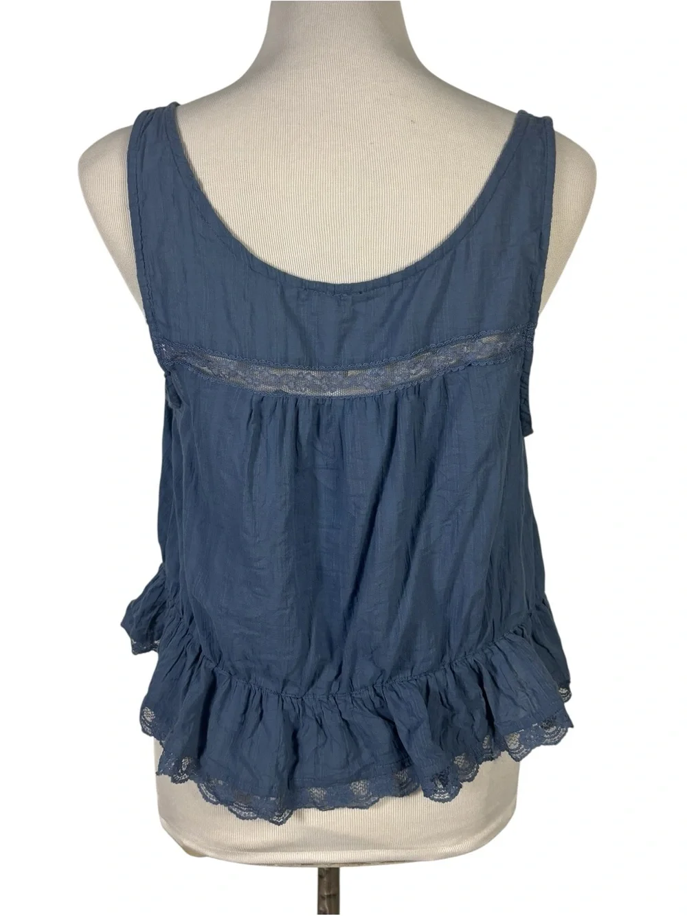 Free People Alana Lace Blue Topaz Cropped Tank Button Up Boho Women's L